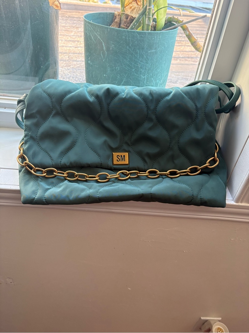 Steve Madden Quilted Chain Shoulder Bag in deep green